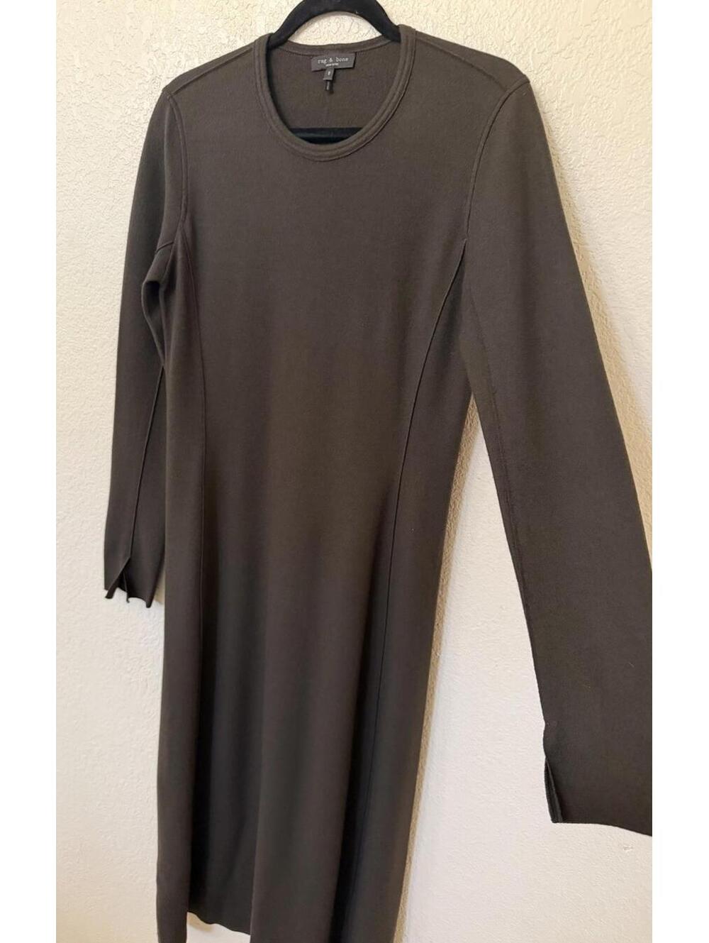 New Rag & Bone Yan Long Sleeve Wool Sweater Dress in Army Size 8 - Picture 7 of 13